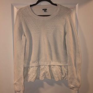 White sweater with cotton eyelet detail
